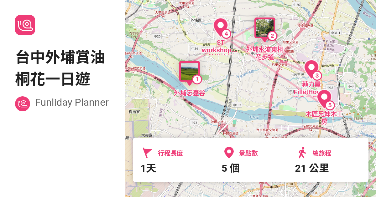 [遊記] Funliday旅遊攻略-台中外埔水流東桐花公園
